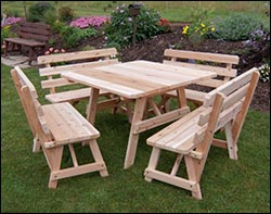 Red Cedar Square Table w/ 4 Backed Benches