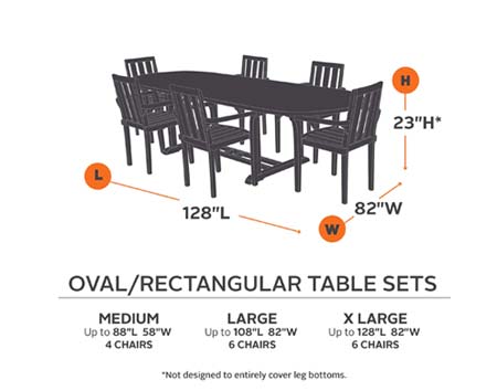128" Terrace Elite Rectangular/Oval Table and 6 Standard Chair Cover